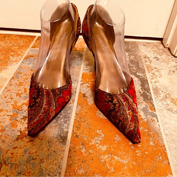 👠Incredible Vintage Stiletto Velvet Paisley & Rhinestone D’Orsay Style Heels! - Picture 1 of 16